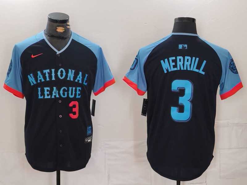 Mens San Diego Padres #3 Jackson Merrill Number Navy 2024 All Star Limited Stitched Jerseys